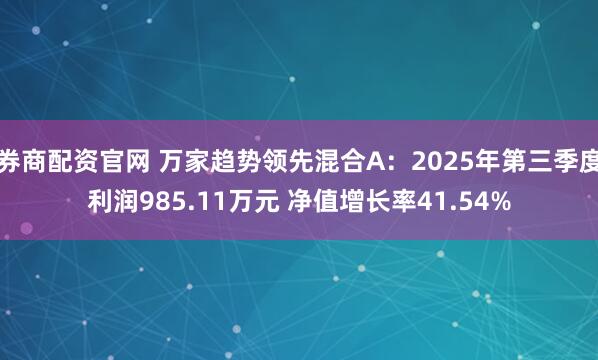 券商配资官网 万家趋势领先混合A：2025年第三季度利润985.11万元 净值增长率41.54%