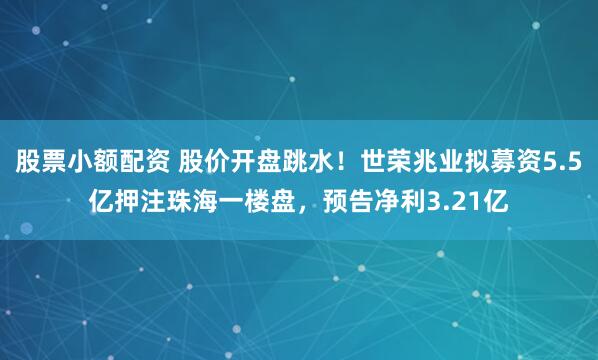 股票小额配资 股价开盘跳水！世荣兆业拟募资5.5亿押注珠海一楼盘，预告净利3.21亿